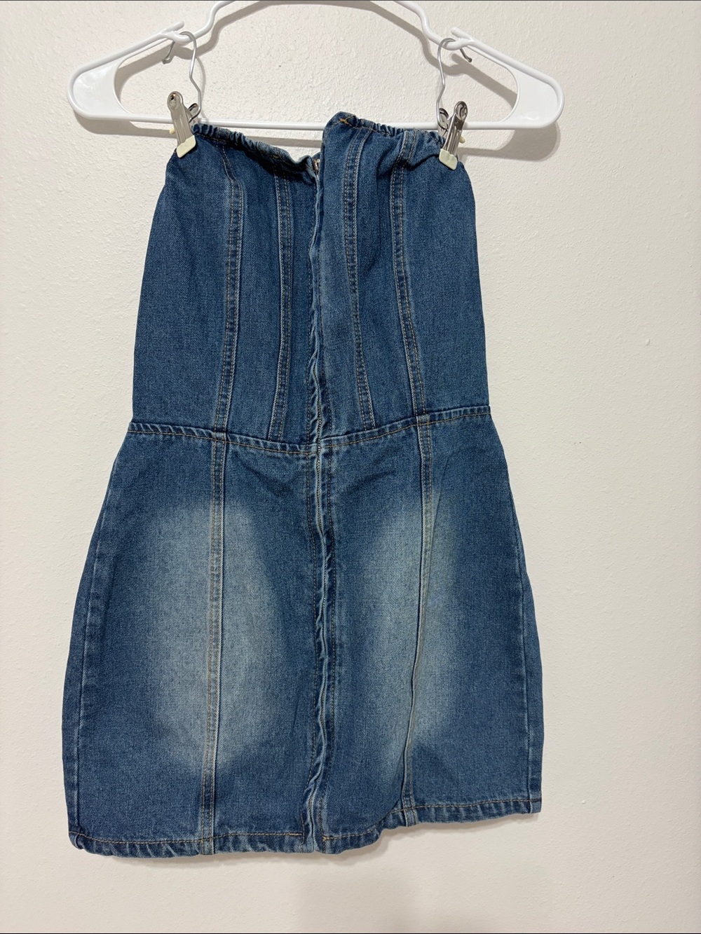 SHEIN Dark Blue Strapless Denim Mini Dress